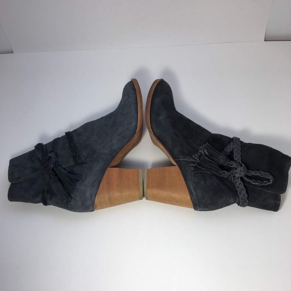 Anthropologie Huma Blanco Gray Suede Leather Ankle Boots Size 38 US 7 Braided - Picture 5 of 13